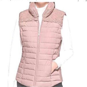 Women's Pink Quilted Vest with Sherpa Collar